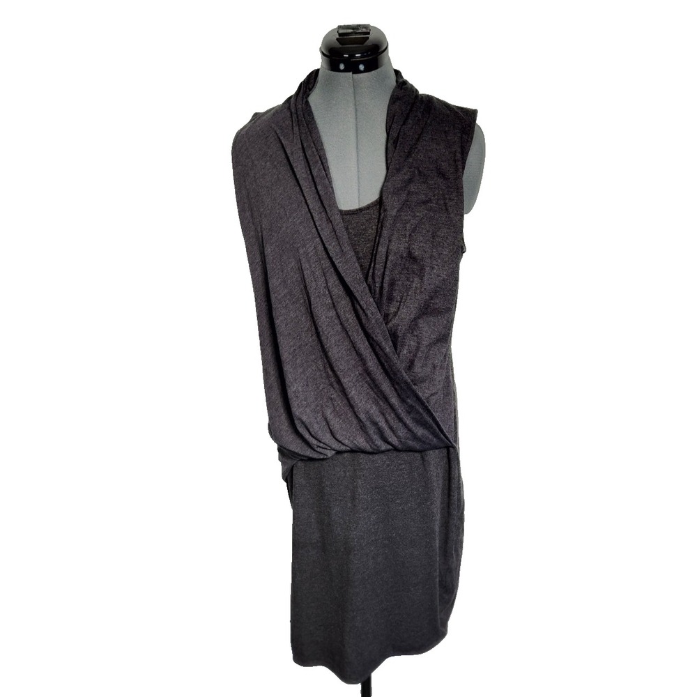 Athleta Womens Charcoal Gray Draped Surplice Sleeveless Knit Wrap Dress